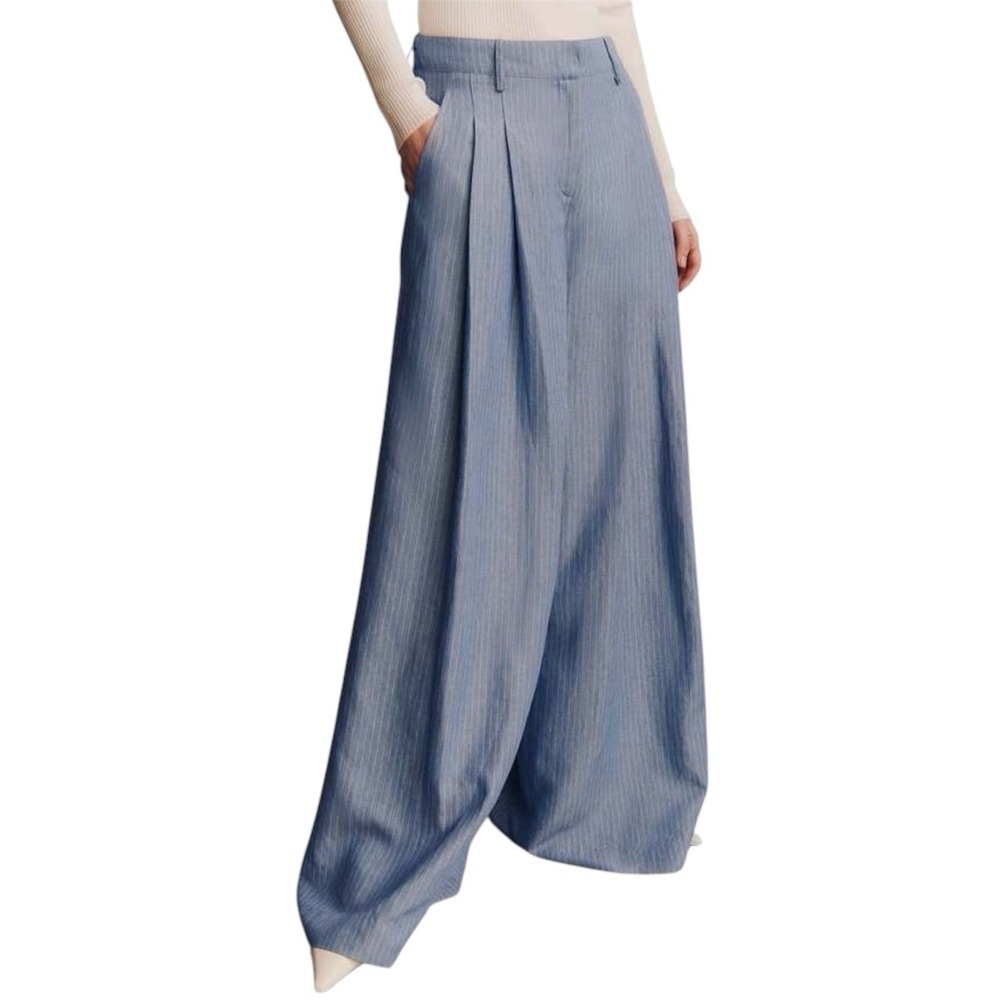 TWP Didi Wide Leg Linen Pants Indigo White Pinstripe NWT Sz 00 Quiet Luxury